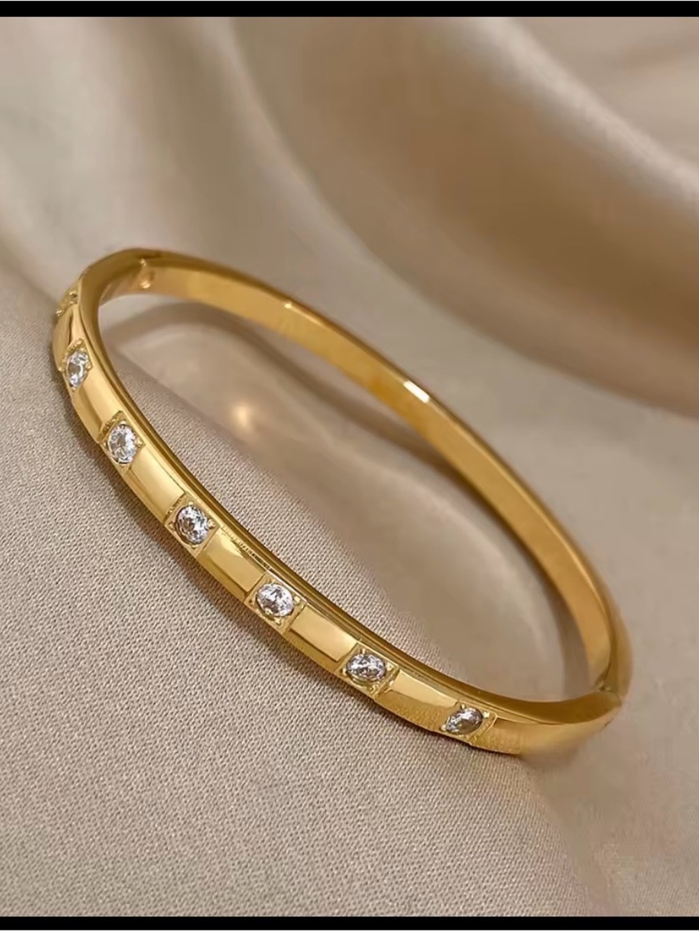 18k gold plated Stainless Steel Bangle Bracelet with Cubic Zirconia Accents - Picture 6 of 10